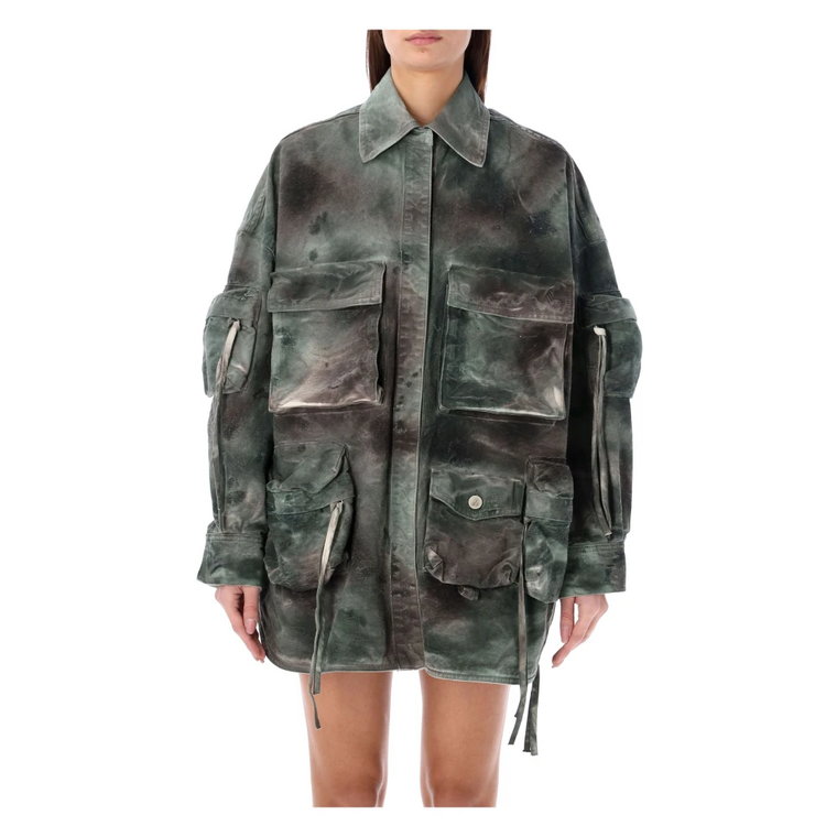 Zielona Kurtka Overshirt w Camouflage The Attico