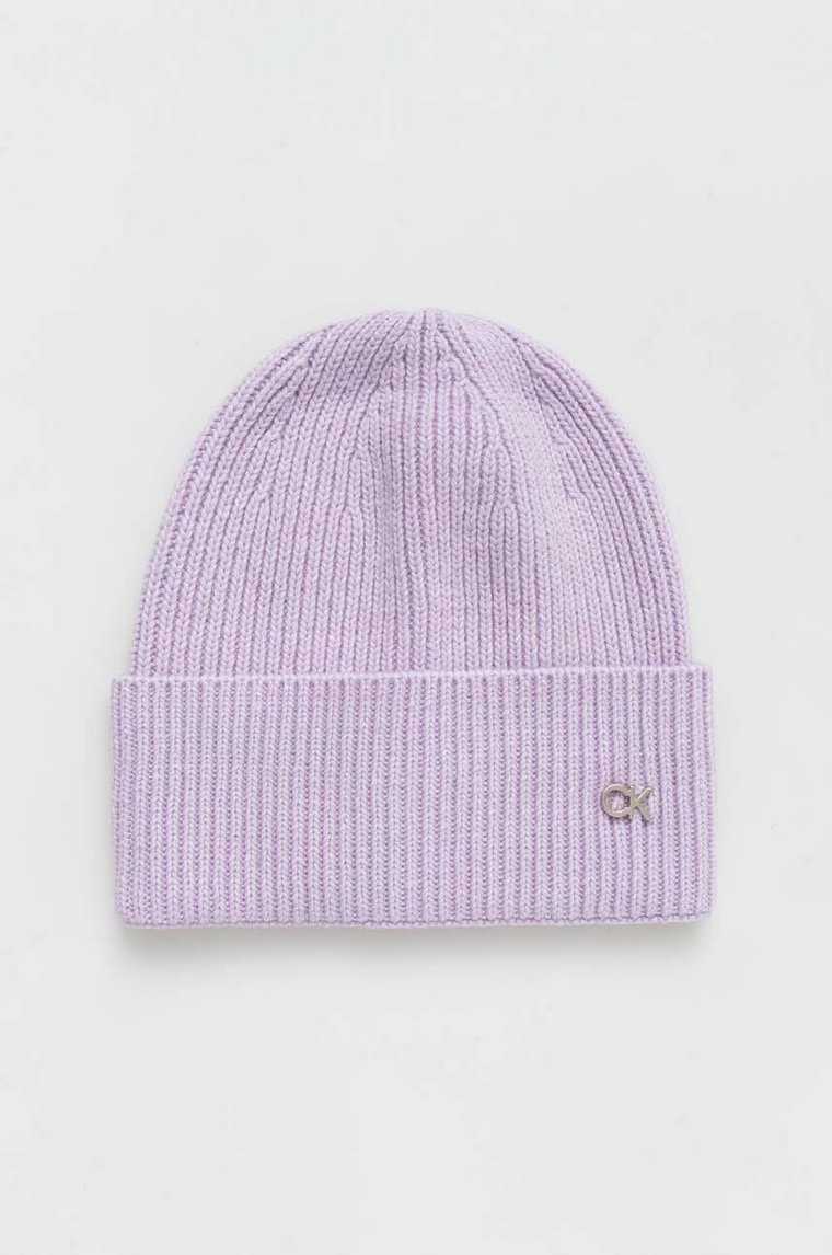 Calvin Klein czapka z domieszką wełny kolor fioletowy