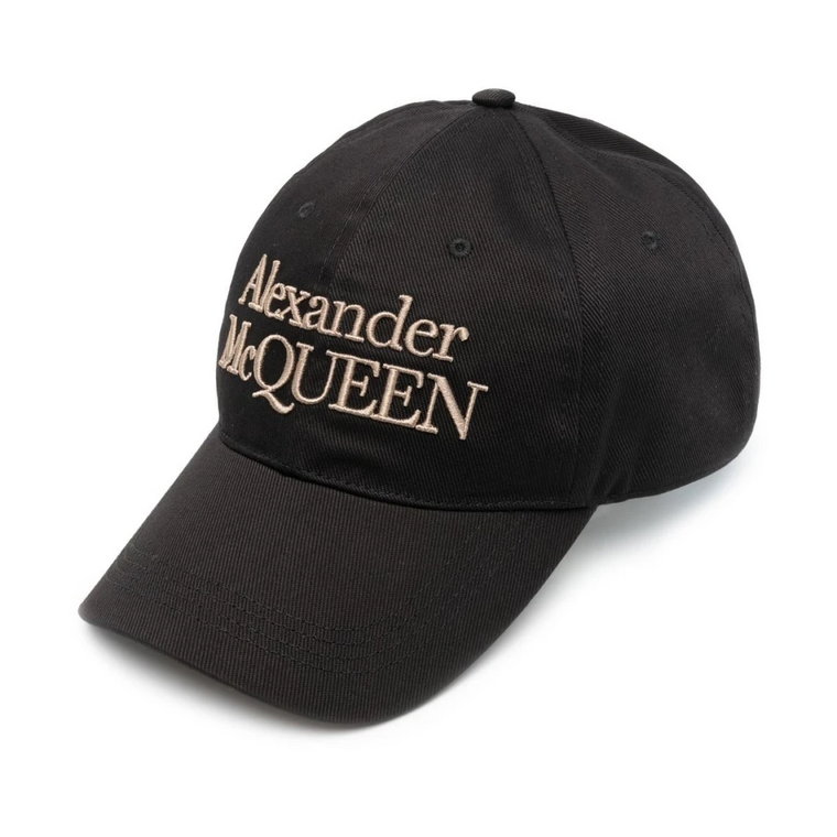 Czarna czapka z haftowanym logo Alexander McQueen