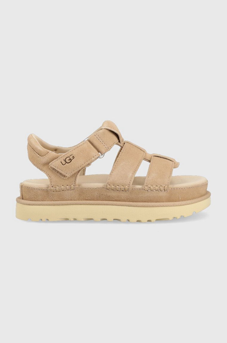 UGG sandały zamszowe Goldenstar Strap damskie kolor beżowy na platformie 1137890