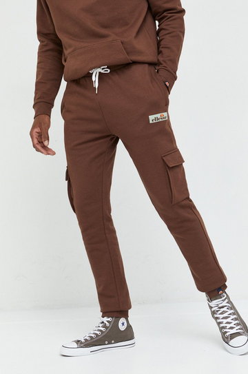 Ellesse spodnie dresowe męskie kolor brązowy gładkie