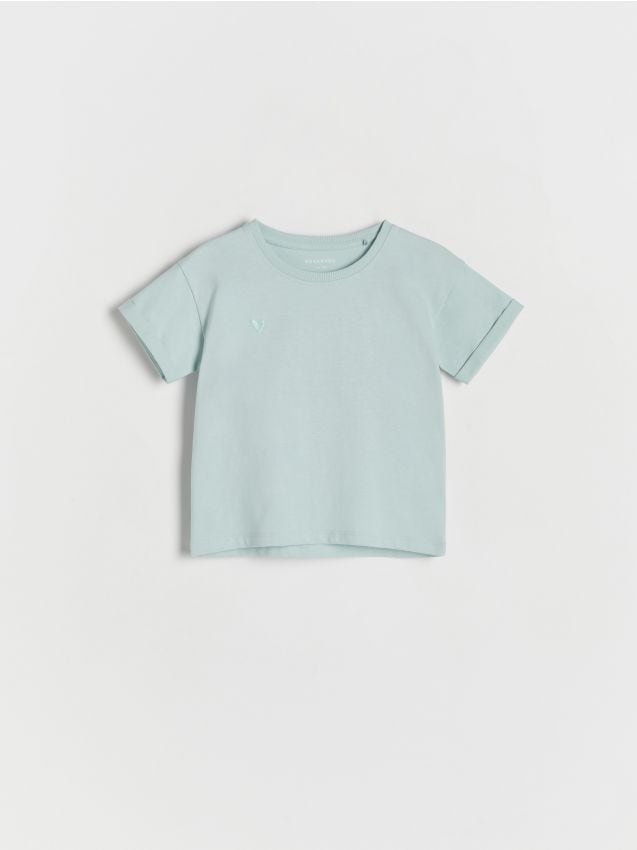Reserved - T-shirt z ozdobnym haftem - jasnoturkusowy