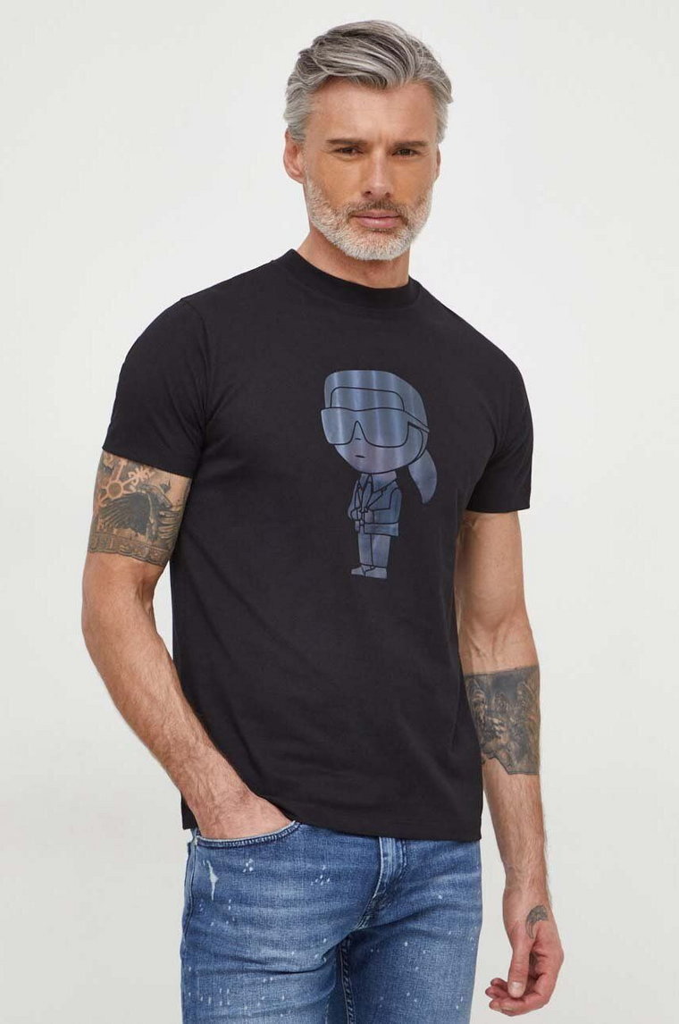 Karl Lagerfeld t-shirt bawełniany męski kolor czarny z nadrukiem