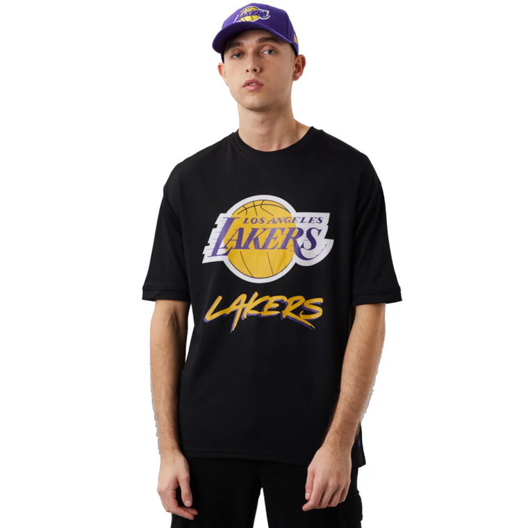 New Era NBA Los Angeles Lakers Script Mesh Tee 60284737, Męskie, Czarne, t-shirty, poliester, rozmiar: L