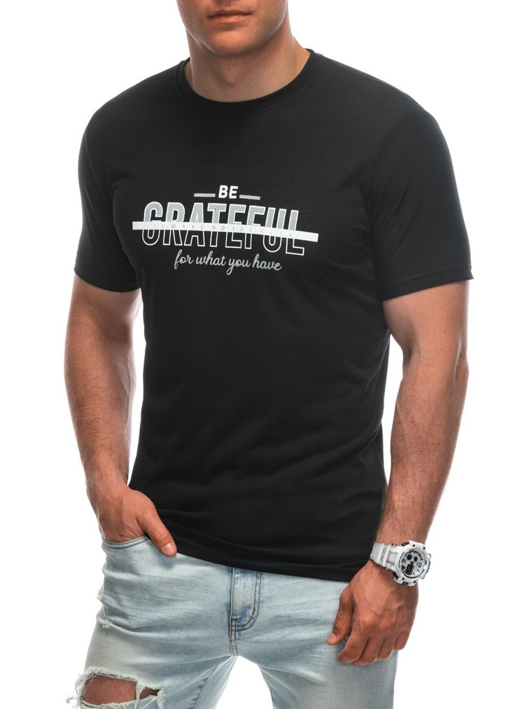T-shirt męski z nadrukiem S1947 - czarny