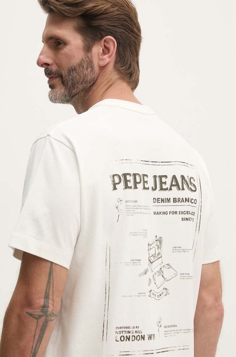 Pepe Jeans t-shirt bawełniany AUSTIN męski kolor biały z nadrukiem PM509631