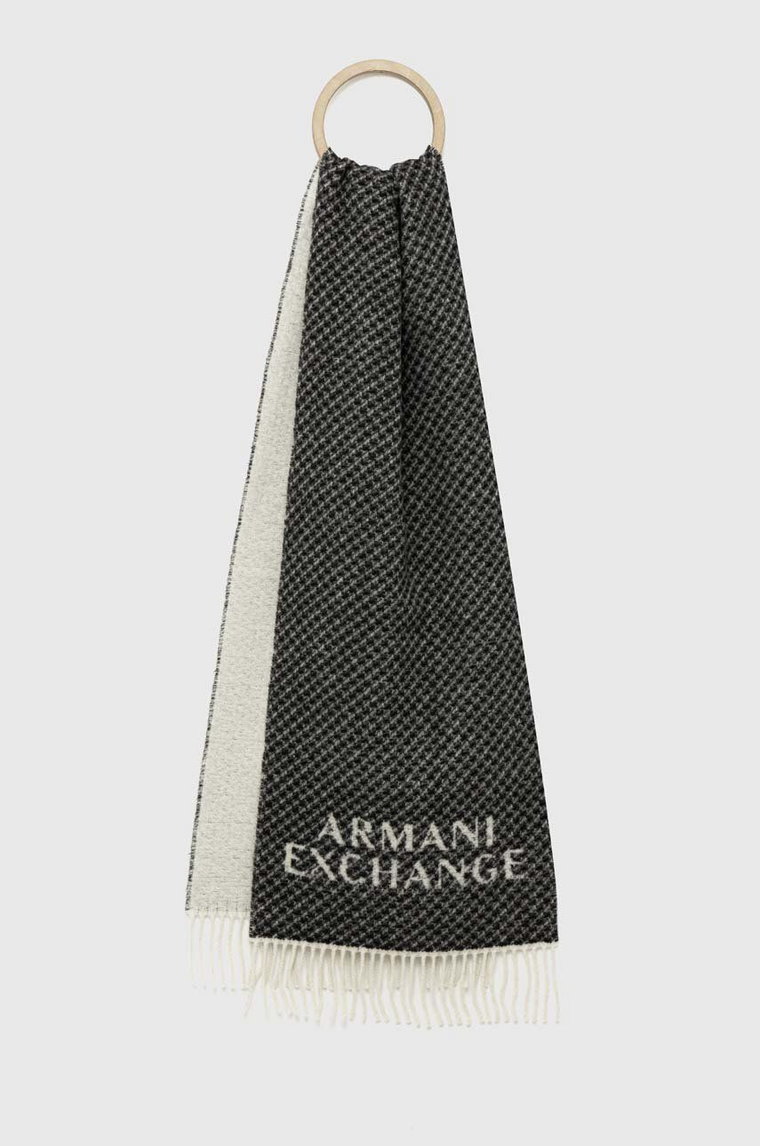 Armani Exchange szalik wełniany kolor czarny z nadrukiem