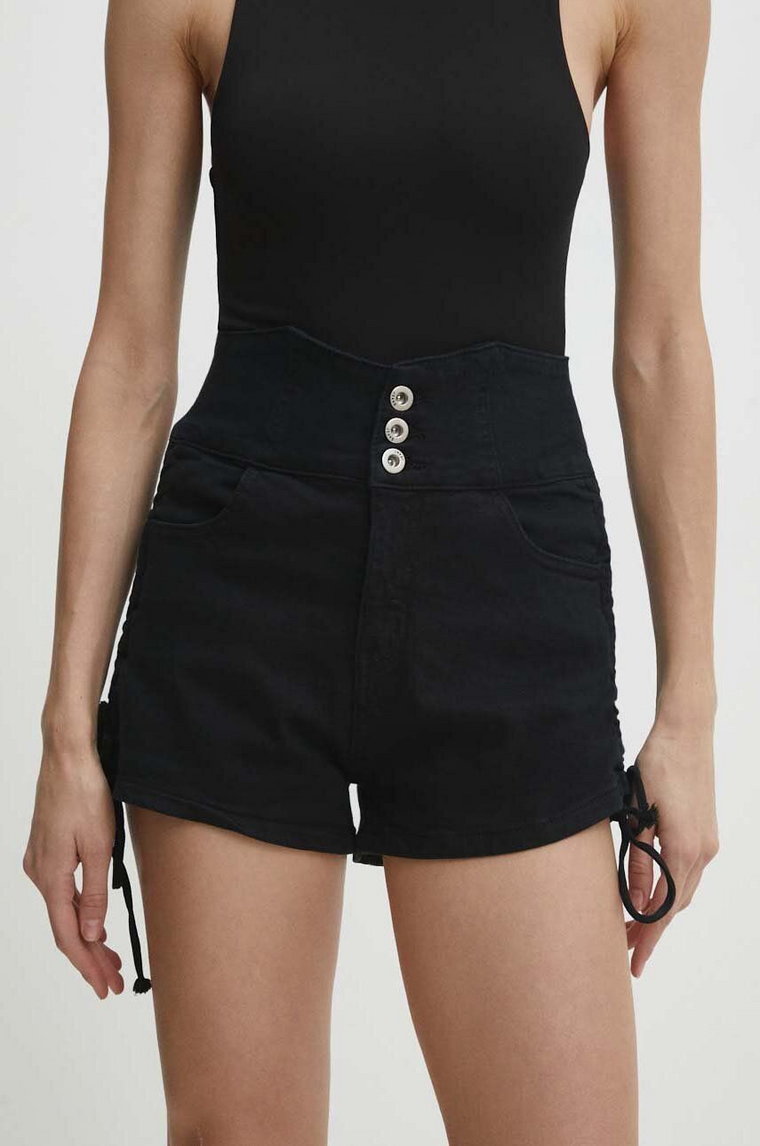 Answear Lab szorty jeansowe damskie kolor czarny gładkie high waist