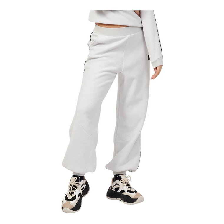 Białe Spodnie Dresowe z elastycznym pasem i mankietami Emporio Armani EA7