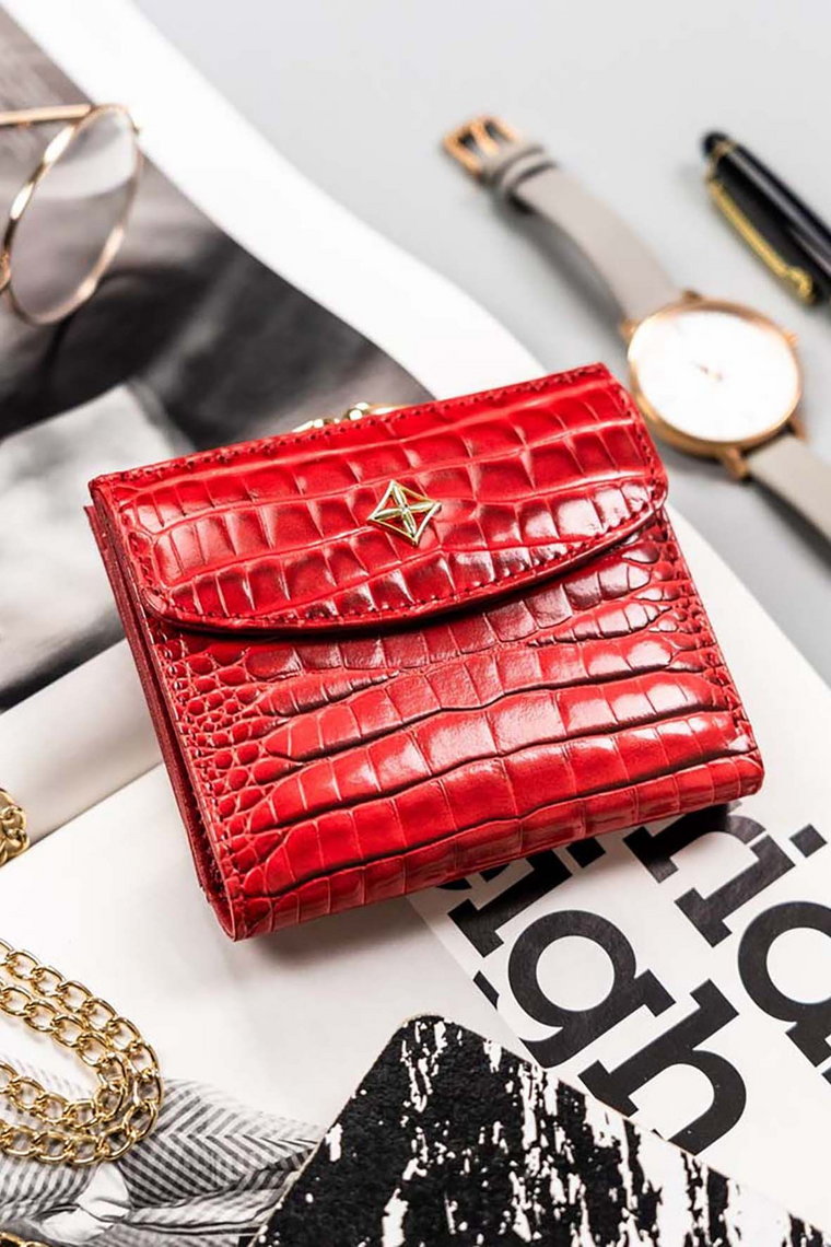 Mały portfel damski czerwony na bigiel i zatrzask - Milano Design