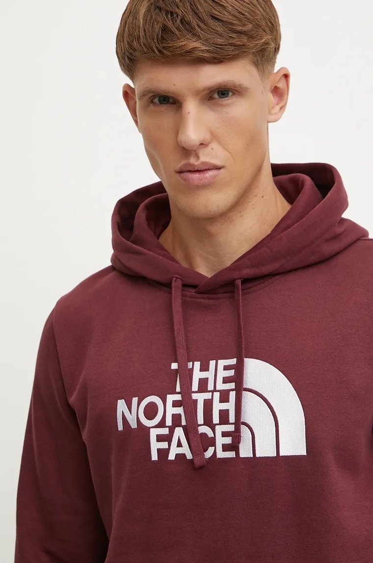 The North Face bluza Drew Peak męska kolor bordowy z kapturem z nadrukiem NF0A89EM1OO1