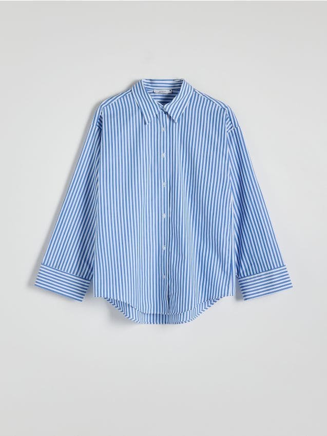 Reserved - Bawełniana koszula w paski - niebieski