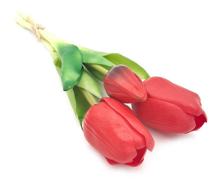 Tulipany silikonowe jak żywe czerwone w bukiecie 3 sztuk gumowe 29 cm
