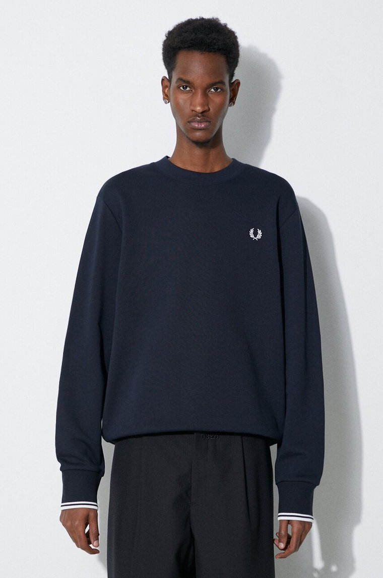 Fred Perry bluza bawełniana Crew Neck Sweatshirt męska kolor granatowy z aplikacją M7535.248