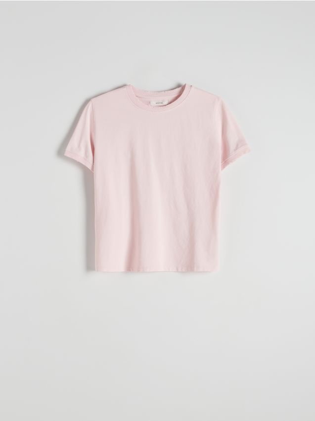 Reserved - T-shirt z efektem postarzenia - pastelowy róż
