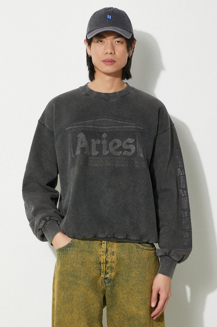 Aries bluza bawełniana Aged Ancient Column Sweat męska kolor czarny z nadrukiem SUAR20033X