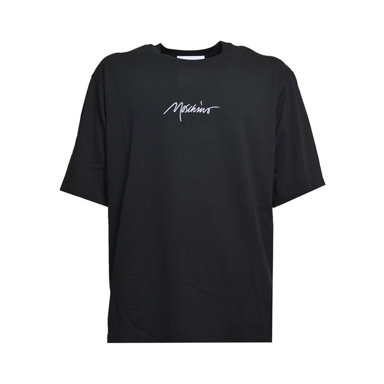 Czarne T-shirty i Pola z Haftowanym Logo Moschino
