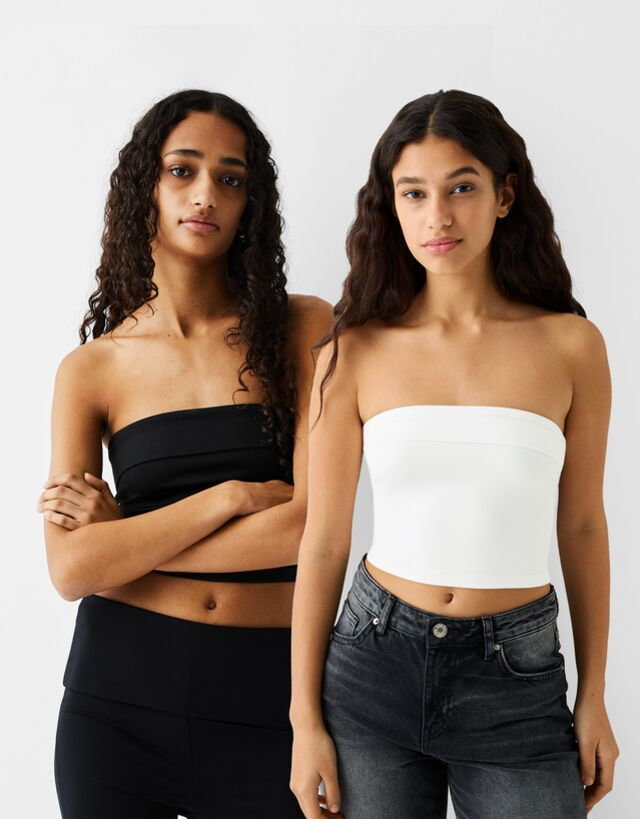 Bershka Komplet 2 Topów Bandeau Z Wywinięciem Kobieta S Wielokolorowy