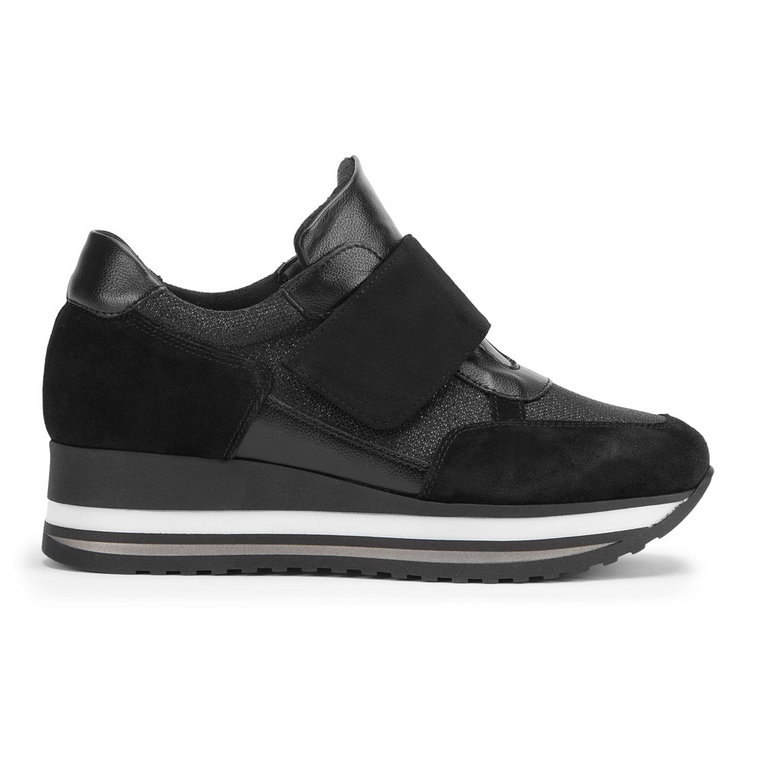 Damskie sneakersy zamszowe na rzep na platformie czarne