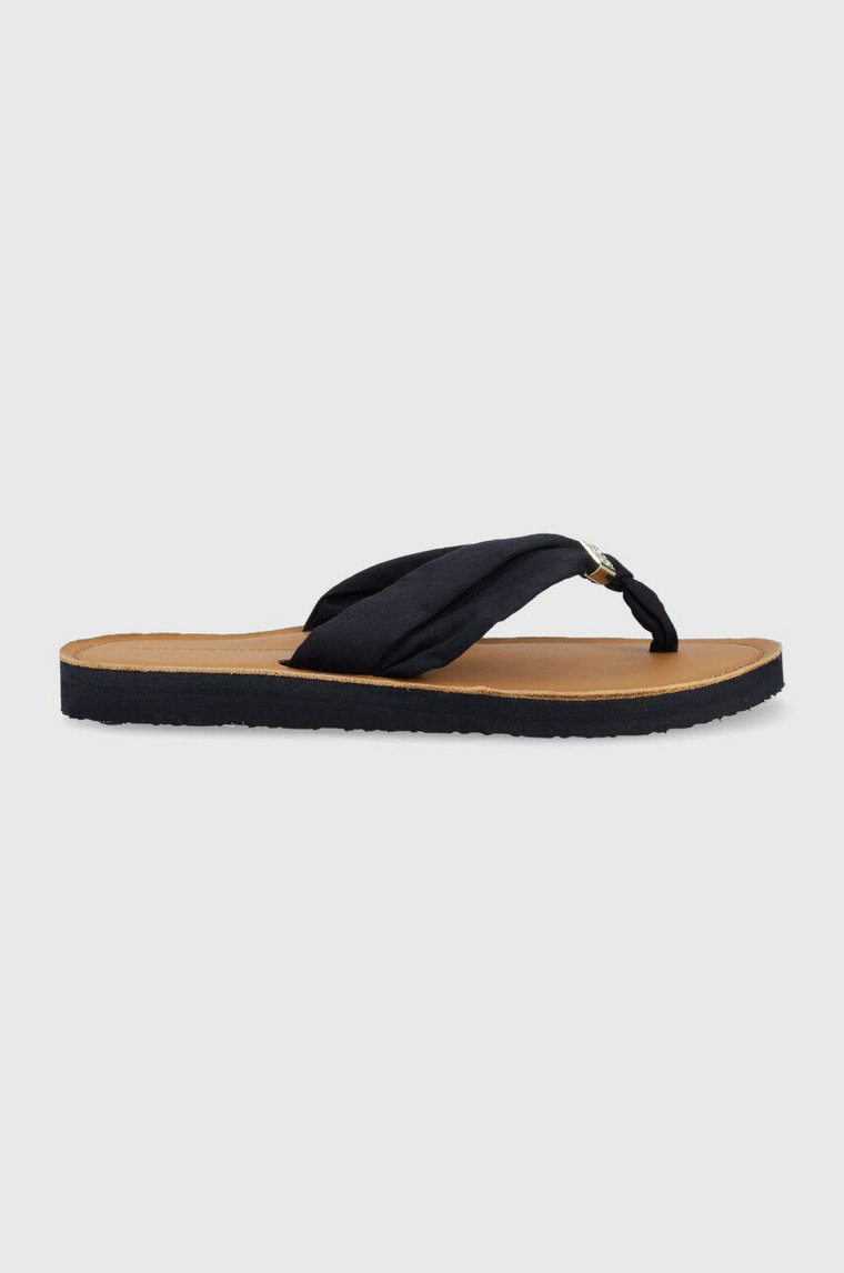 Tommy Hilfiger japonki TH ELEVATED BEACH SANDAL damskie kolor granatowy na płaskim obcasie FW0FW06985