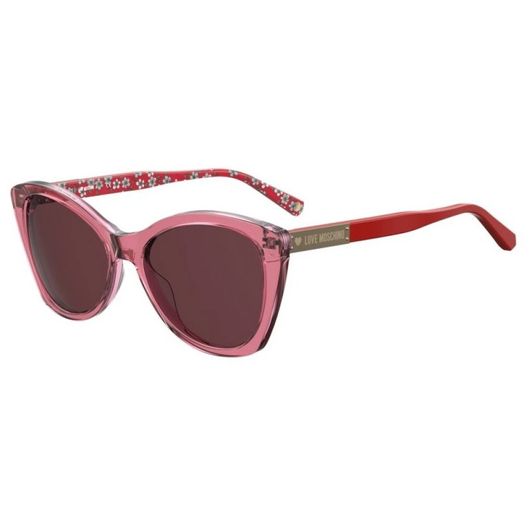 Czerwone okulary przeciwsłoneczne z różowymi soczewkami Love Moschino