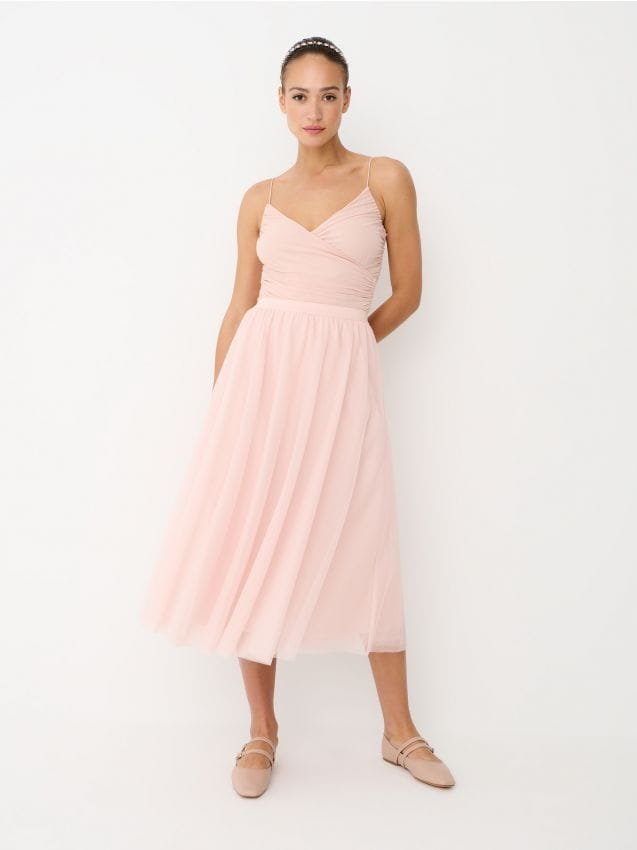 Mohito - Tiulowa spódnica midi - pastelowy różowy