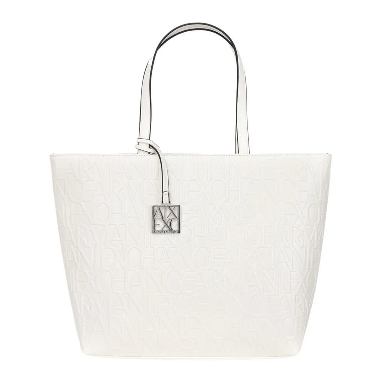 Biała torba Shopper z zawieszką z logo Armani Exchange