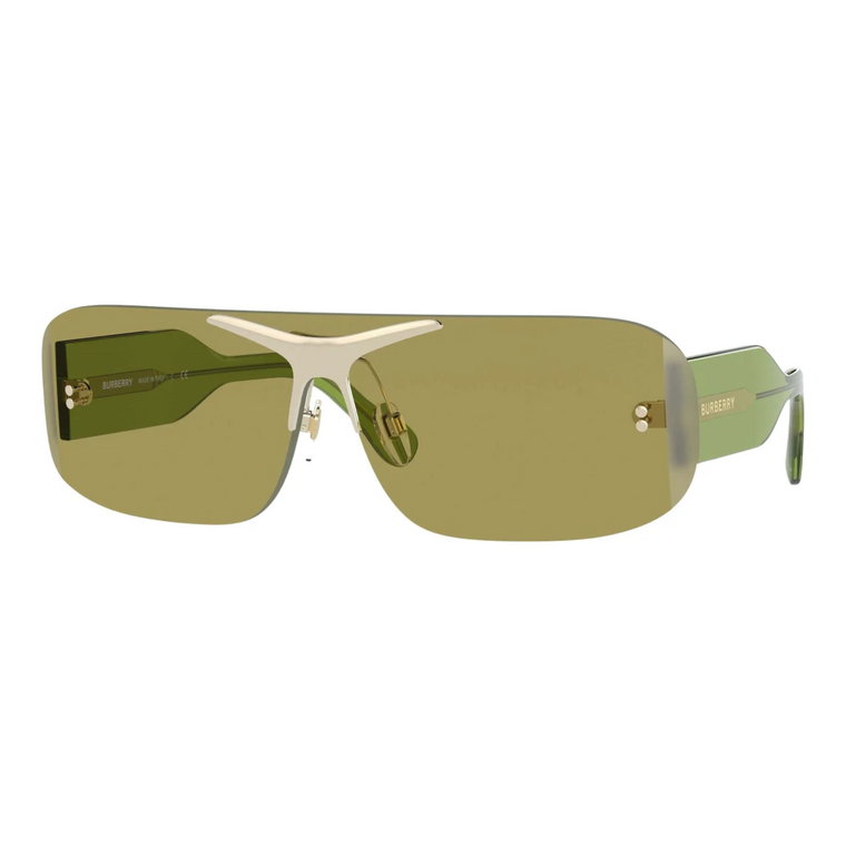 Okulary przeciwsłoneczne, Podnieś swój styl dzięki tym Pale Gold/Green okularom przeciwsłonecznym Burberry