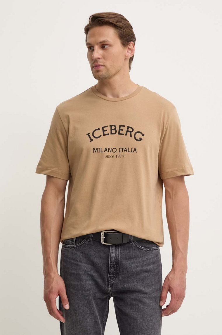 Iceberg t-shirt bawełniany kolor beżowy z nadrukiem