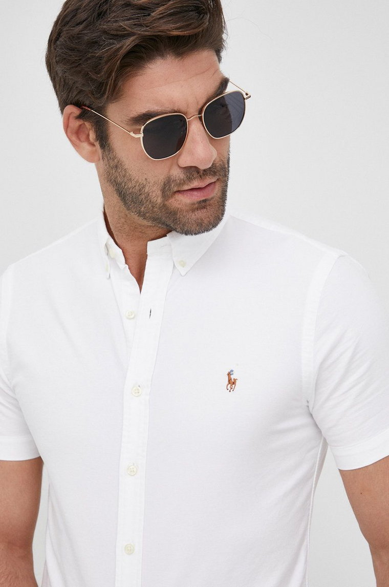 Polo Ralph Lauren koszula bawełniana 710787736003 męska kolor biały slim z kołnierzykiem button-down