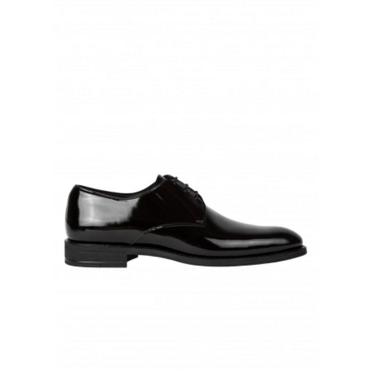Czarne skórzane buty z wiązaniem Derby i bordową podeszwą Paul Smith