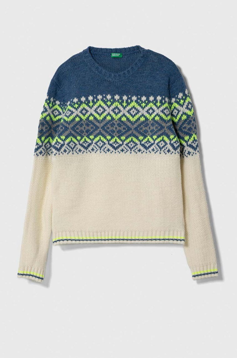 United Colors of Benetton sweter z domieszką wełny dziecięcy kolor beżowy