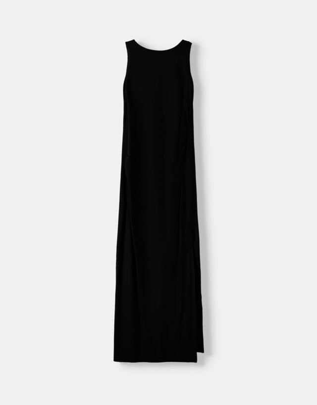 Bershka Sukienka Średniej Długości Bez Rękawów Z Marszczeniem Kobieta S Czarny