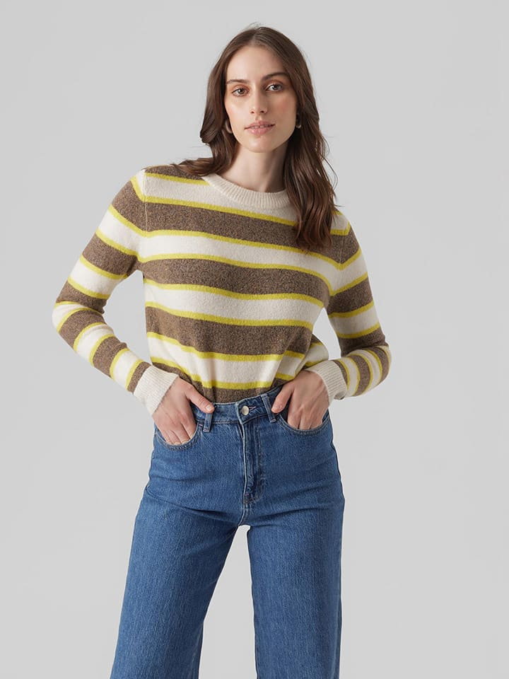 Vero Moda Sweter w kolorze brązowo-kremowym