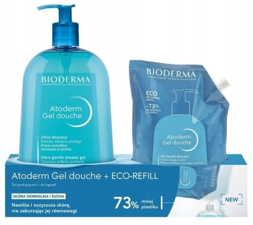 BIODERMA ATODERM Zestaw Żel Pod Prysznic i Do Kąpieli - 1l + Eco-Refill - 1l