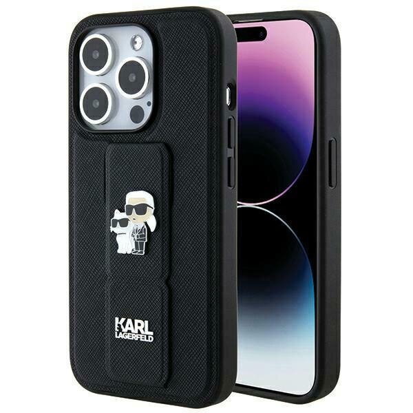 Karl Lagerfeld KLHCP14LGSAKCPK iPhone 14 Pro 6.1" czarny/black hardcase Gripstand Saffiano Karl&Choupette Pins