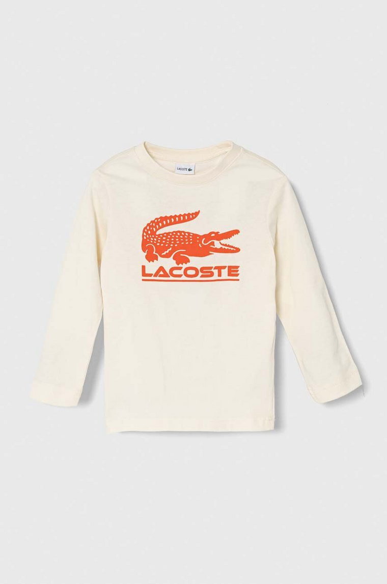 Lacoste longsleeve bawełniany dziecięcy kolor beżowy z nadrukiem