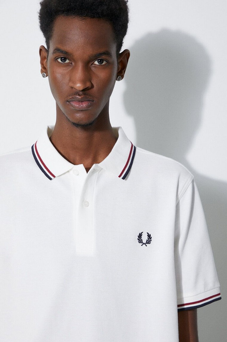 Fred Perry polo bawełniane Twin Tipped Shirt kolor biały z aplikacją M3600.T60