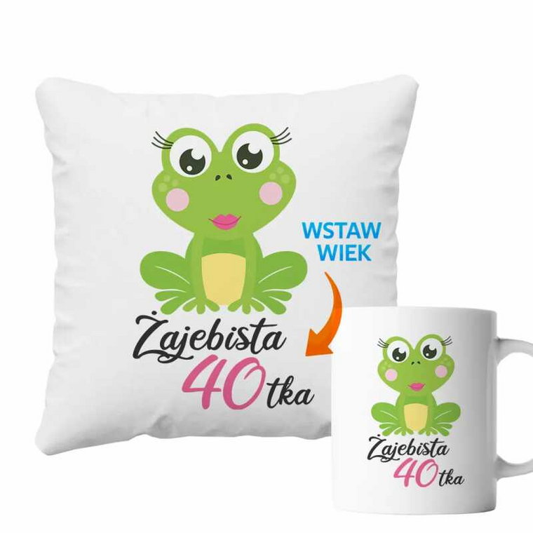 Żajebista + wiek - poduszka i kubek na prezent - produkt personalizowany