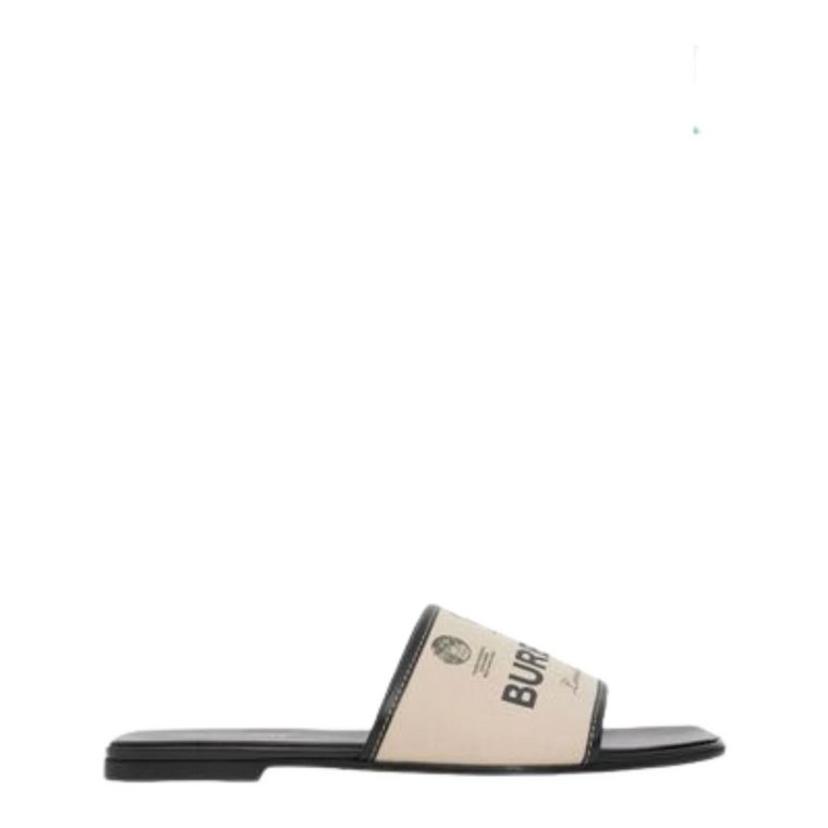 Beżowe sandały Slider z motywem etykiety i szerokim paskiem Burberry