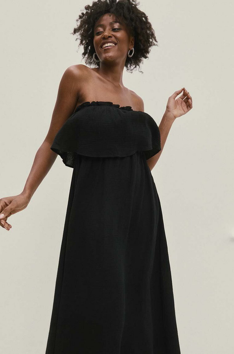 Answear Lab sukienka bawełniana kolor czarny midi rozkloszowana