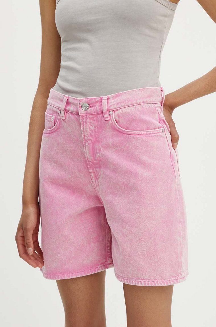 Samsoe Samsoe szorty jeansowe damskie kolor fioletowy gładkie high waist