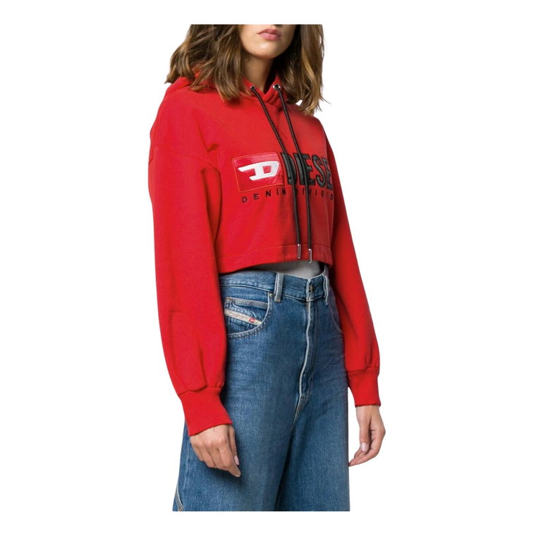 Czerwony Damski Sweter z Kapturem i Wzorem Diesel