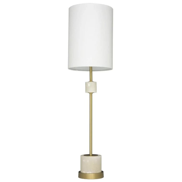 Stołowa lampka Bari T01040BR-WH Cosmolight tuba abażur do gabinetu mosiądz biała