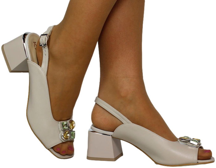 Sandały Eleganckie Karino 5010-001 Beż Lico Skóra Naturalna