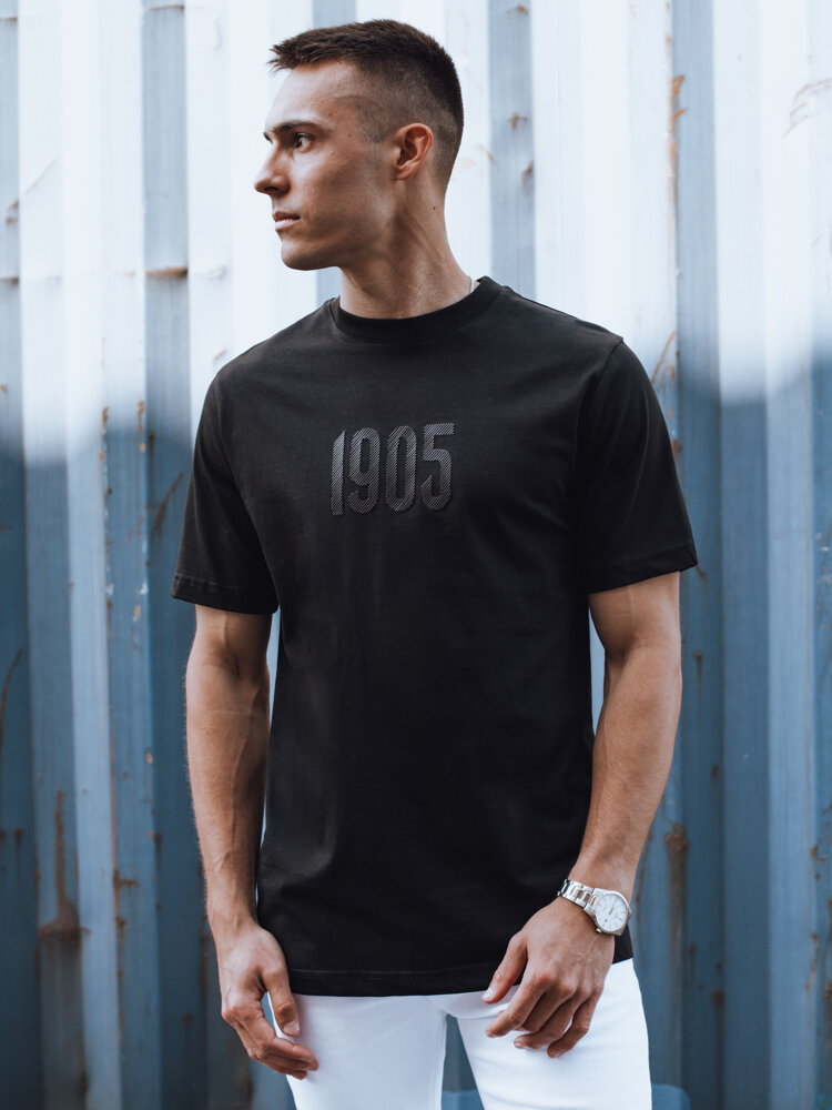 T-shirt męski z nadrukiem czarny Dstreet RX5504