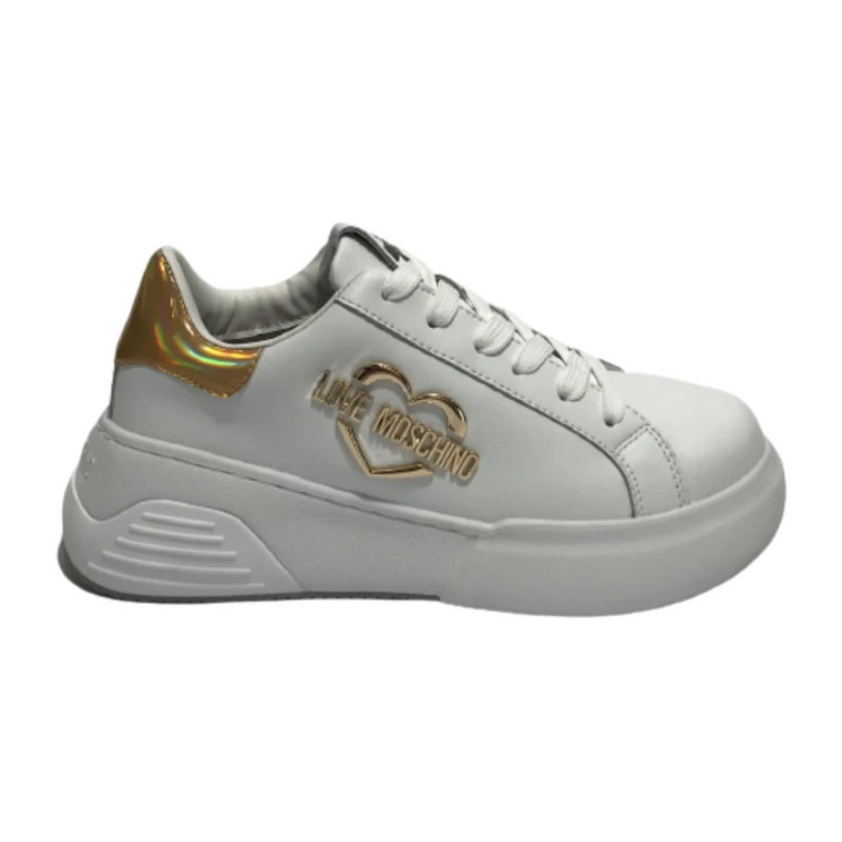 Białe/Złote Skórzane Love Sneaker Moschino