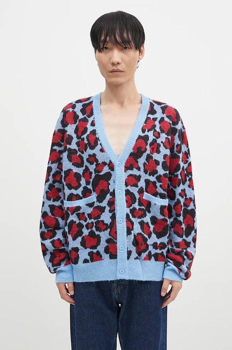 ICECREAM kardigan z domieszką wełny Leopard Print Knitted Cardigan kolor czerwony IC24324