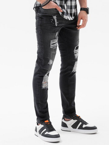 Spodnie męskie jeansowe z dziurami SLIM FIT - czarne V3 P1065 - S
