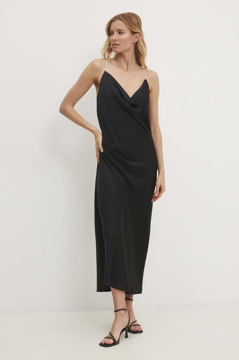 Answear Lab sukienka z jedwabiem kolor czarny maxi rozkloszowana